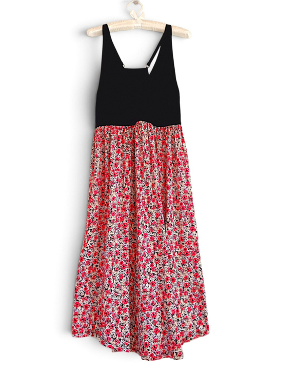 Gilligan & O'Malley Dresses & Skirts - Black Red Ditsy Floral Midi Dress Fit n Flare Stretch Top Flowy comfy cottagecor